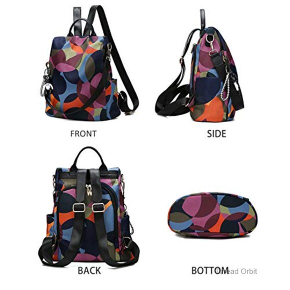 Anti-Theft Nylon Travel Backpack, Lightweight Daypack with 8 Pockets